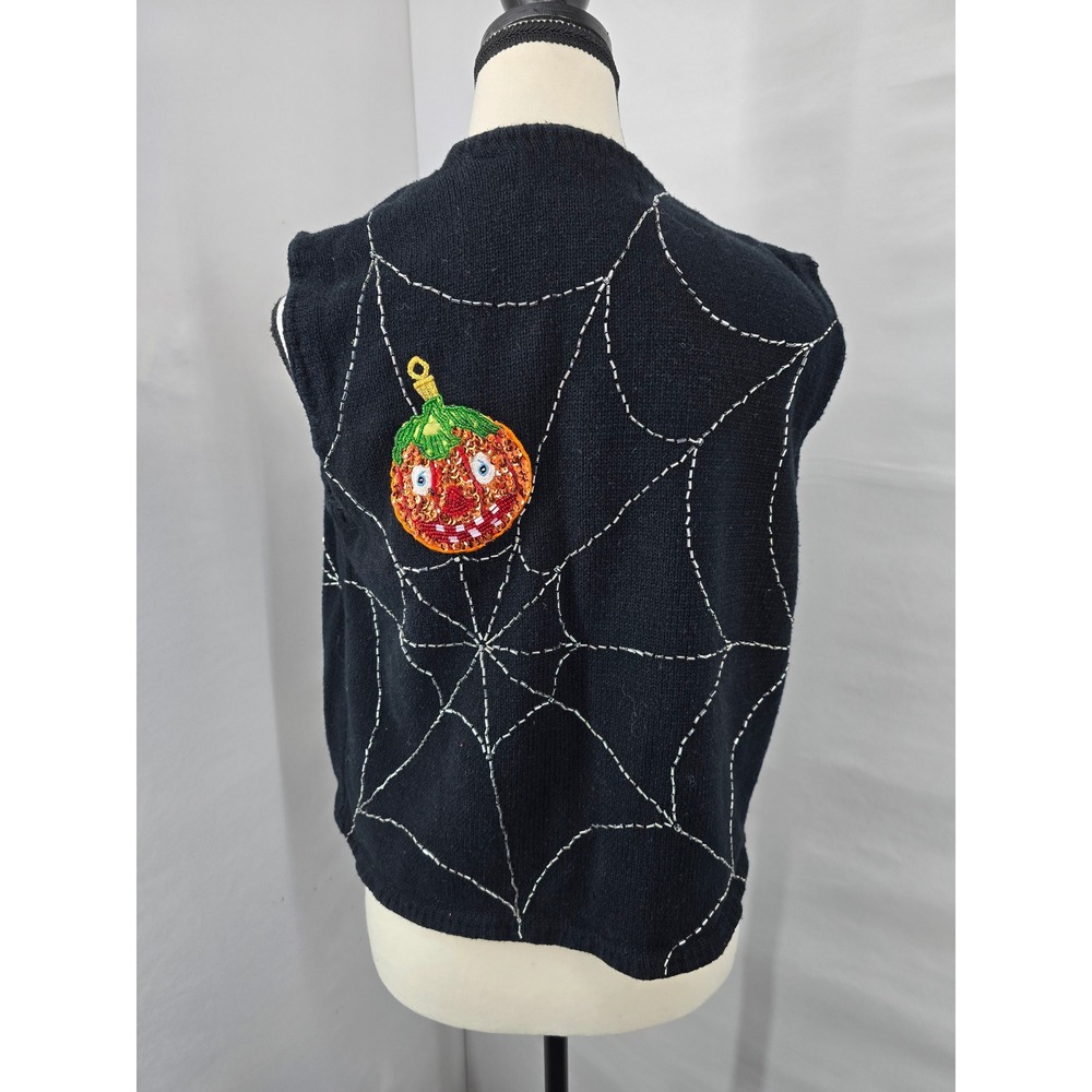 Christopher Radko Bellepointe Halloween Vest Black Beaded Pumpkin Ghost Womens M - Picture 5 of 7